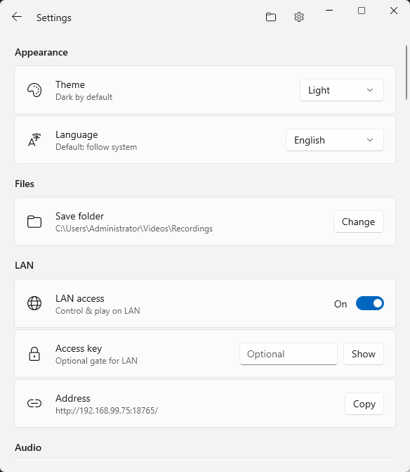 Luma settings in English
